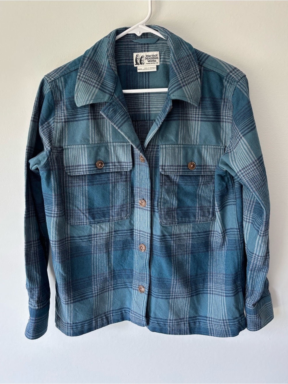 Marmot Incline Heavyweight Flannel Overshirt Moon River Blue Plaid Outdoors